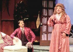 From l, ‘Lord Edgar’ (Matthew Floyd Miller) and ‘Lady Enid’ (Jamie Torcellini) in “The Mystery of Irma Vep” at the Falcon Theatre. 