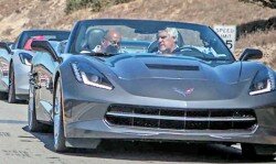 That’s TV’s Jay Leno in the driver’s seat of the all new 2014 Corvette Stingray. Leno appeared in Pasadena last Sunday.